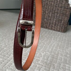 Alligator grain calf brown leather Belt with Silver Buckle